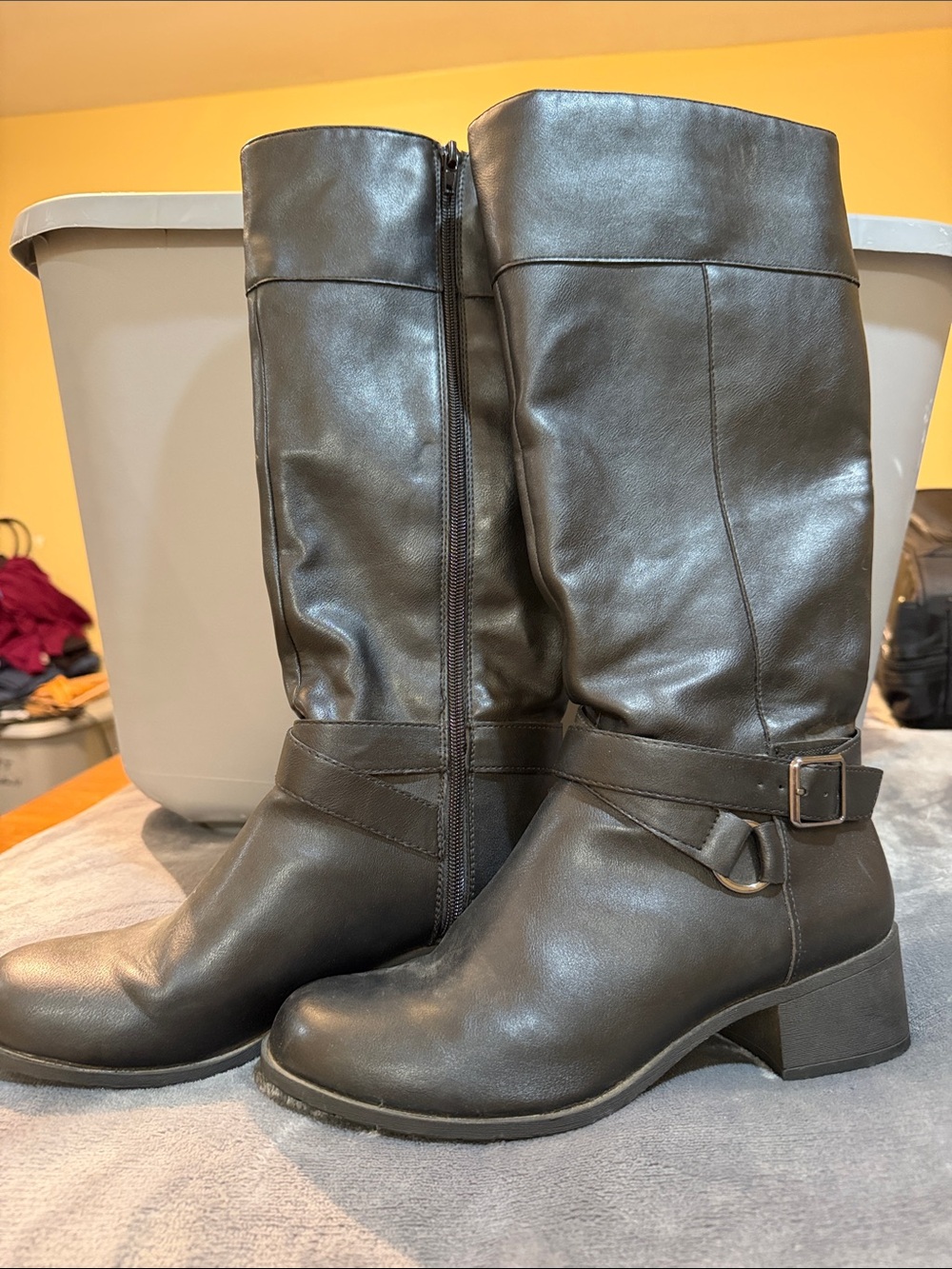 Style & Co. Black Mid-Calf Strap Buckle Block Heel Boots